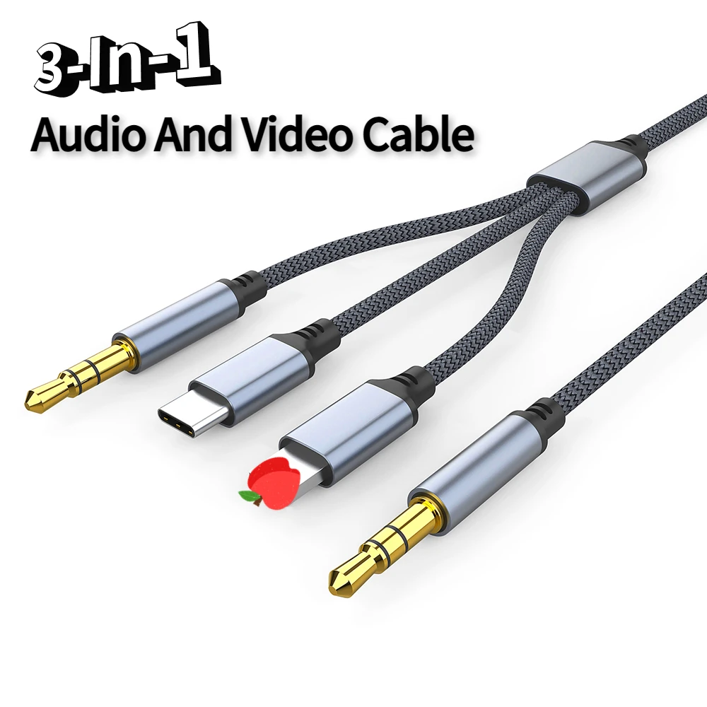 3.5mm 3 In 1 Car AUX Audio Cable Suitable for Type c Mobile Phone