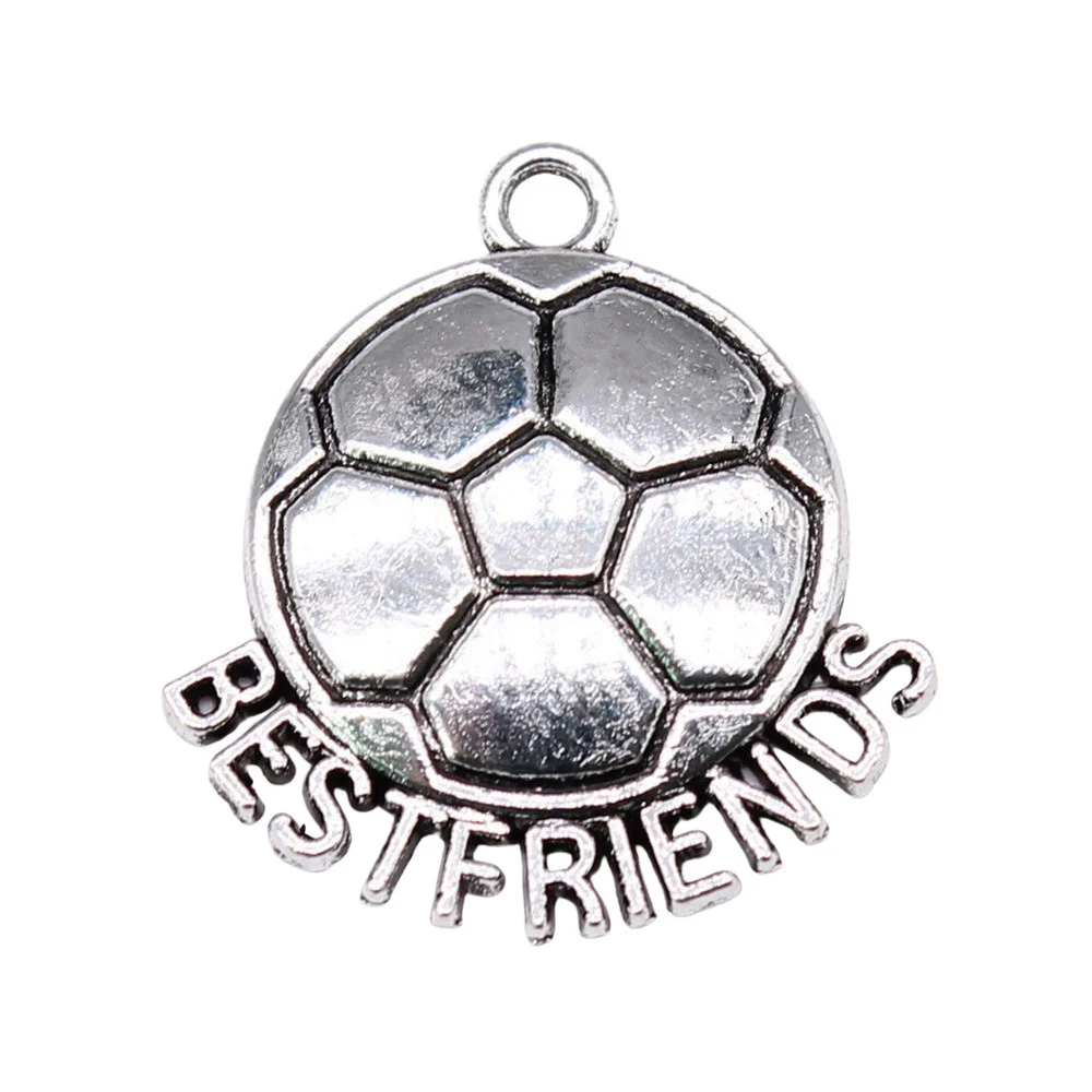 

10pcs/lot 24x22mm Best Friends Football Charms For Jewelry Making Antique Silver Color 0.94x0.87inch