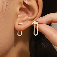 Retro Minimalist Geometric Square Detachable Triangles Stainless steel Stud Earrings for Women Fashion Jewelry Accessories Party
