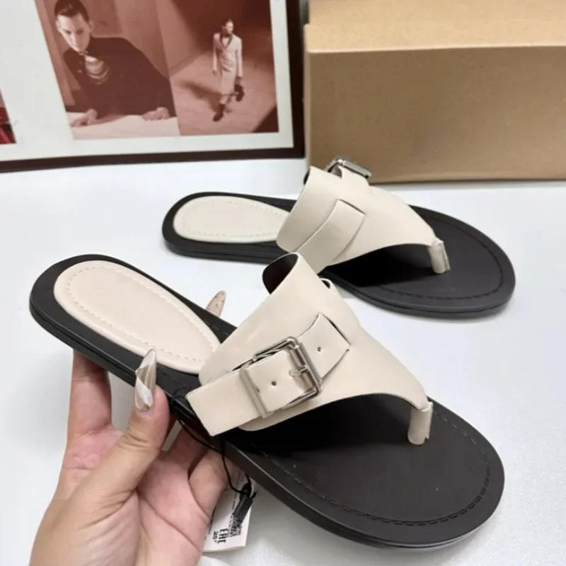 Women Flat Flip Flops 2025 Summer Luxury Brand Buckle Belt Ladies Beach Shoes Non-slip Sole Outdoor Breathable Leisure Slippers 5