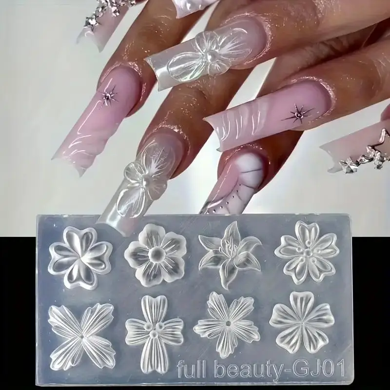 Z. 2 Pcs 3d 꽃 실리콘 네일 몰드 릴리 다섯 꽃잎 꽃 네일 투명 몰드 Diy 네일 아트 장식 매니큐어 디자인 도구