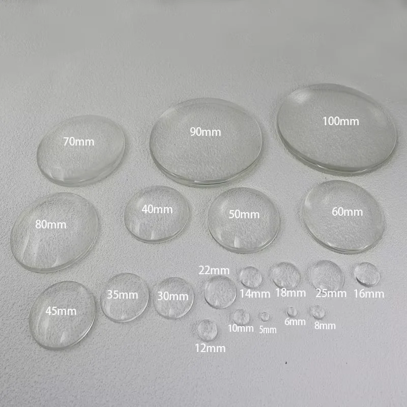 Pack of Round Clear Glass Cabochons - Flat Back Transparent Magnifying Glass