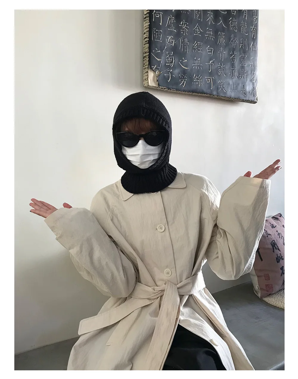 20%Wool 80%acrylic Winter Hats for Women Girls Y2K Beanie K-pop Korean Style Warm Hooded Scarf Caps 2-in1 Balaclava Knit Skull 6