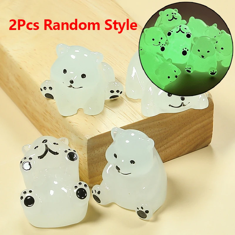 

2Pcs Luminous Polar Bear Ornament Mini Cartoon Animal Doll Micro Landscape Decoration Dollhouse Miniature Toy