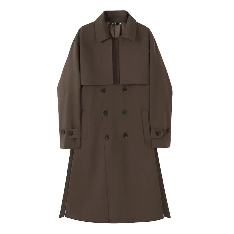 Men Trench Coat British Style Solid Double Breasted Oversize Leisure Long Windbreaker Korean Style