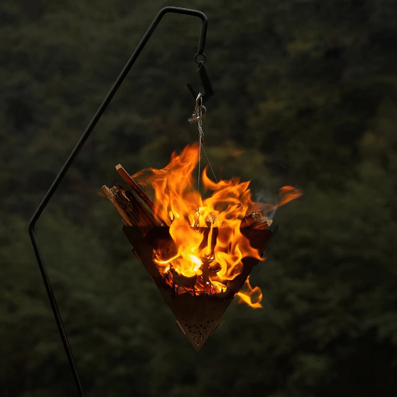 

Stainless Steel Triangle Camping Wood Stove Triangle Suspended Fire Pit Platform Outdoor Bonfire Wood Stove For Picnic Outdoor
