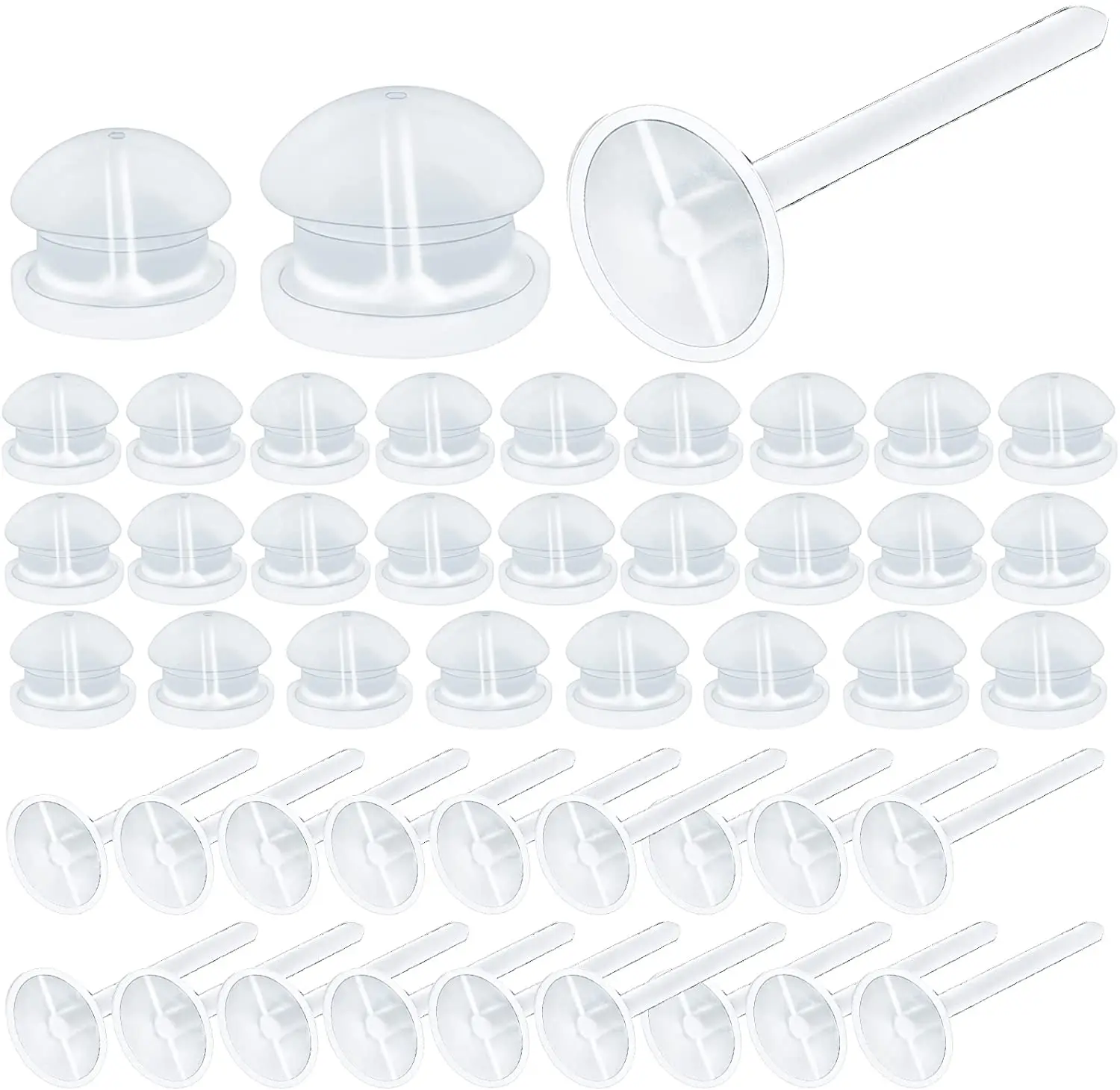 

200pcs Invisible Plastic Ear Pin Posts and 200pcs Clear Silicone Hamburger Earring Backs Replacements for Earring Jewelry Making
