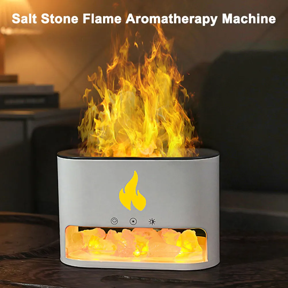 Himalayan Crystal Salt Stone Aroma Air Humidifiers 250ml with 7 Color Light & Timer 3D Flame Aromatherapy Essential Oil Diffuser