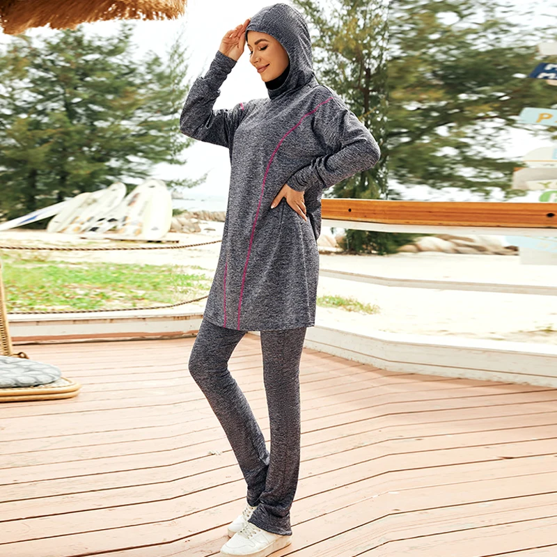 2022 New Modest Active Wear Hijab Design Loose Muslim Sports Wear Clothing Set Islamic Running Active Wear Sets Outgoing Yoga