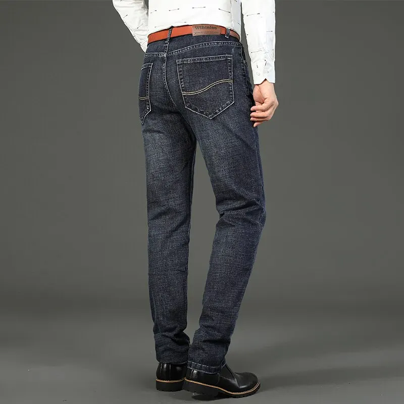 Wthinlee Men's Casual Fashion New Elastic Jeans Pants Work Jeans Classic Men's Fashion Brand Versatile Clothing Blue Black