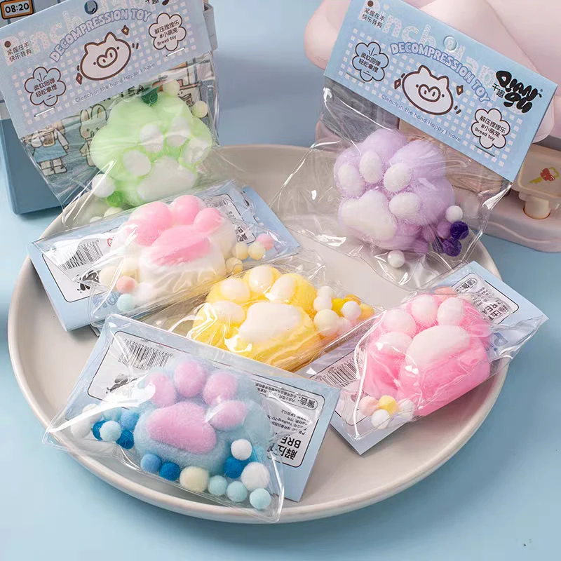 Fidget Toy Large Kawaii Cat Paws Sticky Squeeze Toys Soft Realistic Jelly Glitter Transparent Kids Adult Gifts