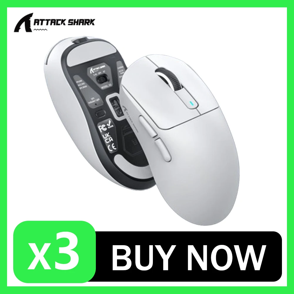

Легкая игровая мышь Attack Shark X3 PAW3395, беспроводная мышь с тремя режимами, 2,4 ГГц, Bluetooth, игровая мышь для электронных видов спорта, для ноутбука, подарки для мужчин