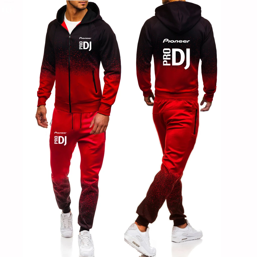 

Pioneer Pro DJ Printed Men's Spring Autumn Personality 2-Piece Set Gradient Color Hoodie Sportswear Man Sets Customizable Logo