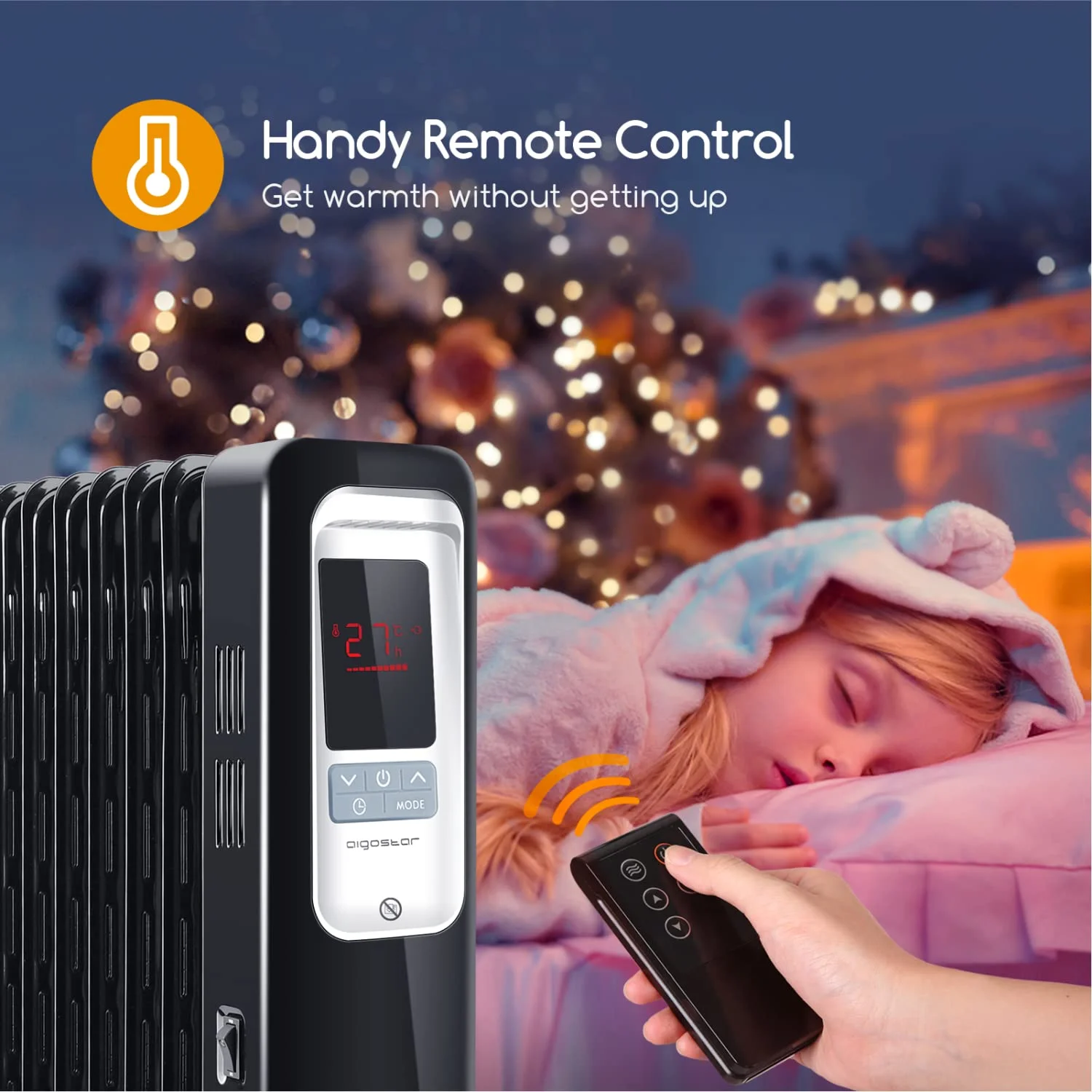 13 Elements Oil Radiator, Remote Control, LED Display, 2500 W, 3 Modes u0026  Echo, Energy Saving, Anti-Tip Protection, 4 Wheels, Recommended for Stays  25 ing