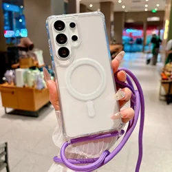 Crossbody Lanyard Rope Acrylic Magnetic Phone Case with Shockproof Protection - Galaxy S23 Ultra (PURPLE)