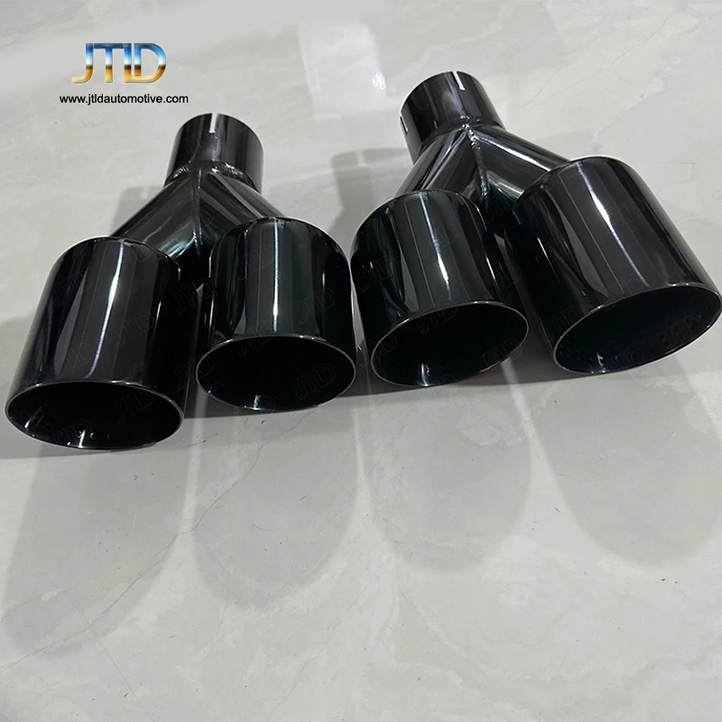 

63-114 Dual outlets Y Type Muffler exhaust tip for universal long and short style bright black plat ed outside with small hole