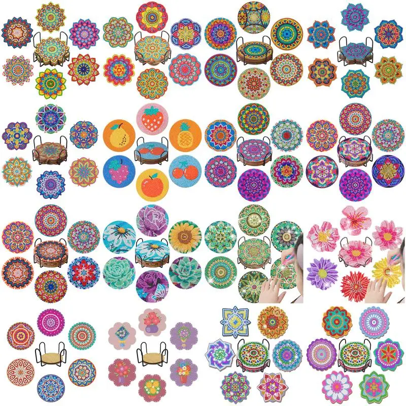 Diamond Painting Coasters Kits Holder Mandala Flowers Diamond Coasters Art Kits For Adults Home Decor 6pcsets