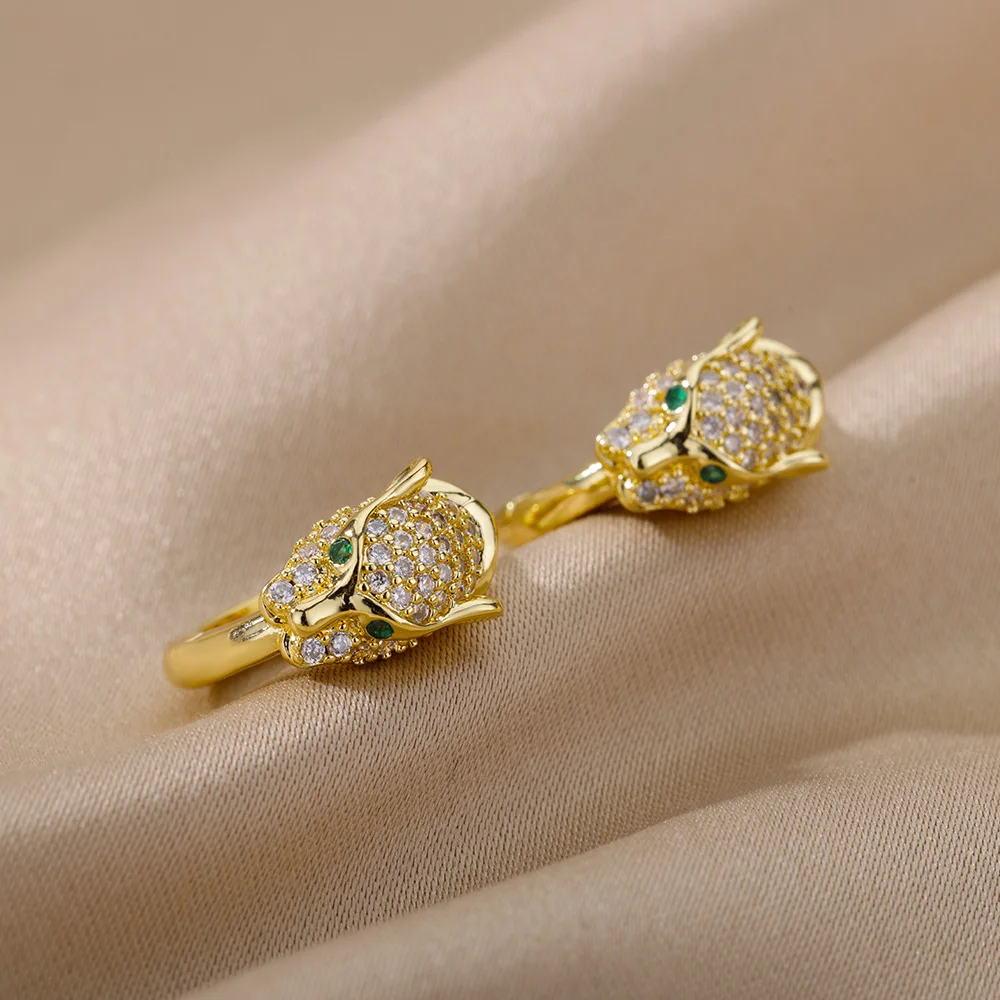 Punk CZ Stone Crystal Panther Hoop Earrings For Women