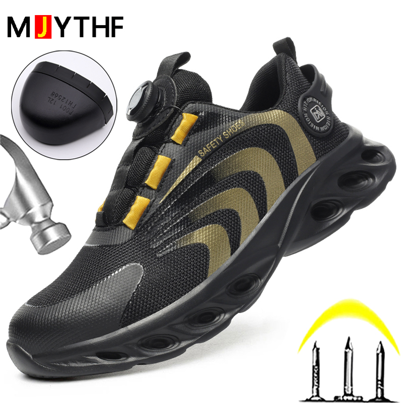 Rotary Buckle Work Sneakers Protective Shoes Lightweight Safety Shoes Puncture-ProofÂ Anti-smash Steel Toe Shoes Work Boots Men