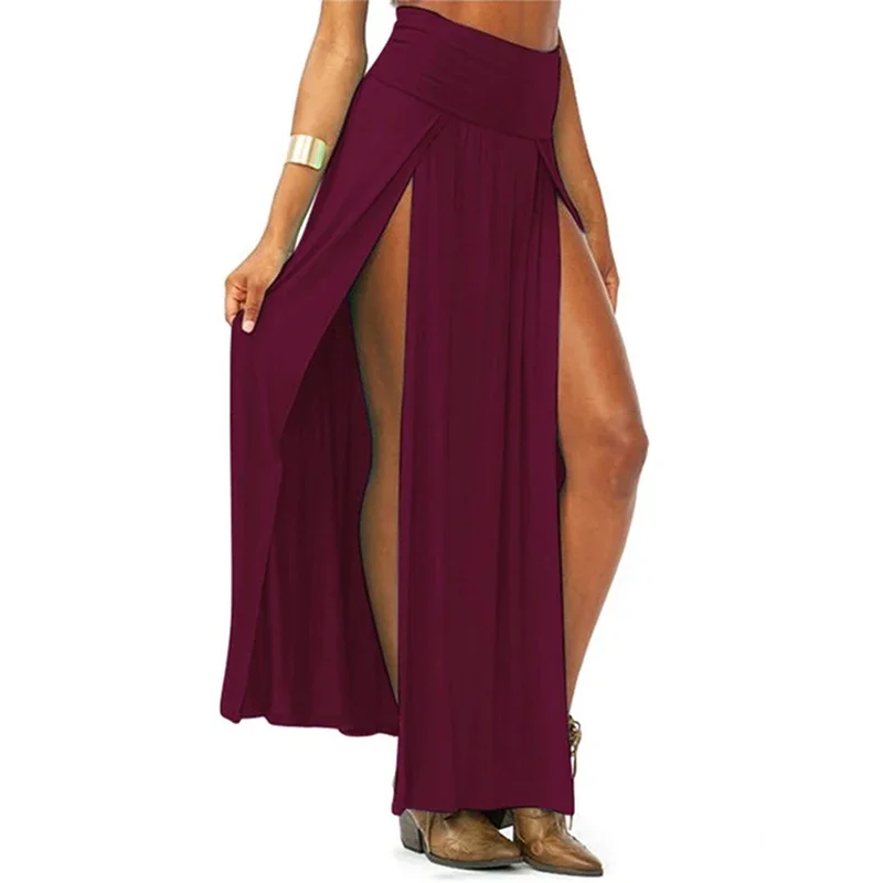 New Arrival High Waisted Sexy Womens Double Slits Summer Solid Long Maxi Skirt Wholesale 51 Valentine's Day Gifts, view 4