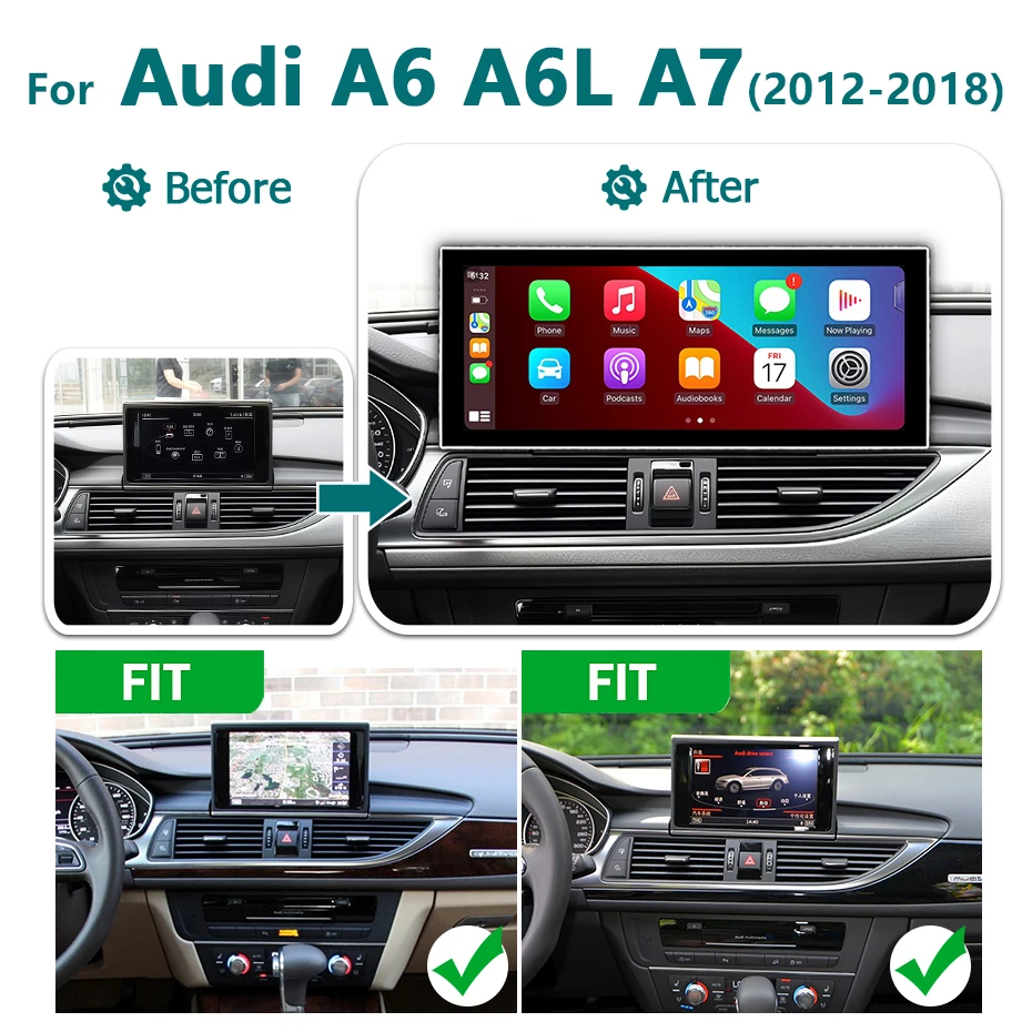 Radio para Auto con Pantalla Táctil Ultrafina QLED de 12.5'' Snapdragon 8-CORE 2400*900, Android 15, Carplay Inalámbrico, GPS para Audi A6 C7 A7 2012~2018, Reproductor Multimedia Estéreo 2 DIN, Bluetooth, WIFI, 4G LTE 2