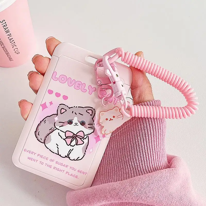 INS Kitten tulip Photocard Holder Cartoon Ins Idols Cards Cover with Keychain Students Card Protectors ID Bank Cards Case acrylic display holder,display case