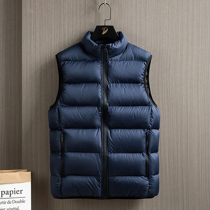 Description Picture 5 of item2024 New Autumn Winter Thick Vests Men Korean Sleeveless Puffer Jacket Motorcycle Vest Plus Size Down Cotton Waistcoat Zipper