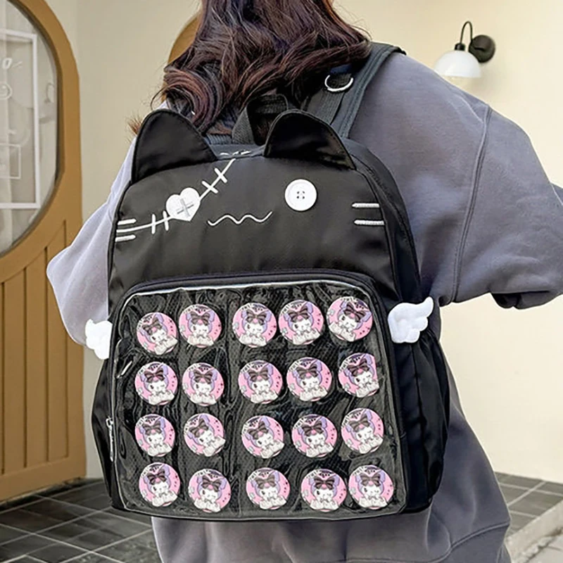 Richme Casual Daily Mochilas Para Mujer Nylon Large Capacity Students Ita Backpacks Cute Wings Cartoon Cat Embroidery Bag Female 3