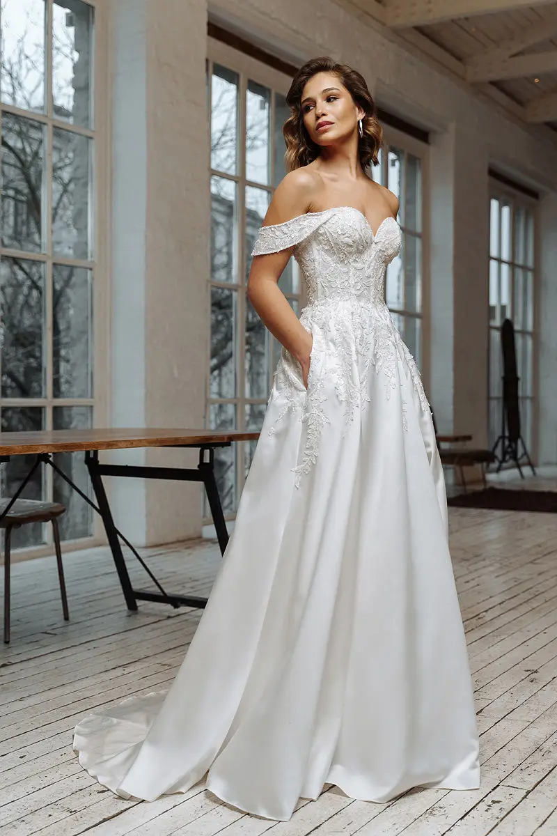 

Elegant Wedding Dress A-Line Floor Length For Women Customize To Measures Off The Shoulder Bridal Gown Robe De Mariee Sweetheart