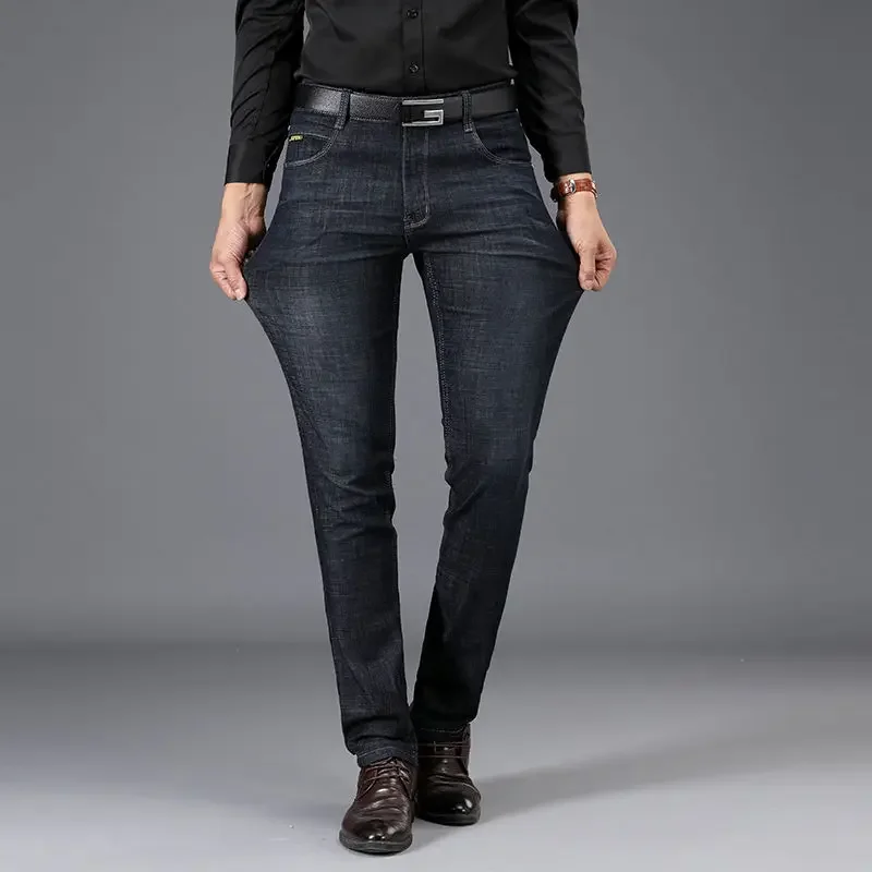2023 New Men Jeans Autumn Thick Straight Jeans Leg Loose All-in-one Stretch Casual High-quality Pants for Men