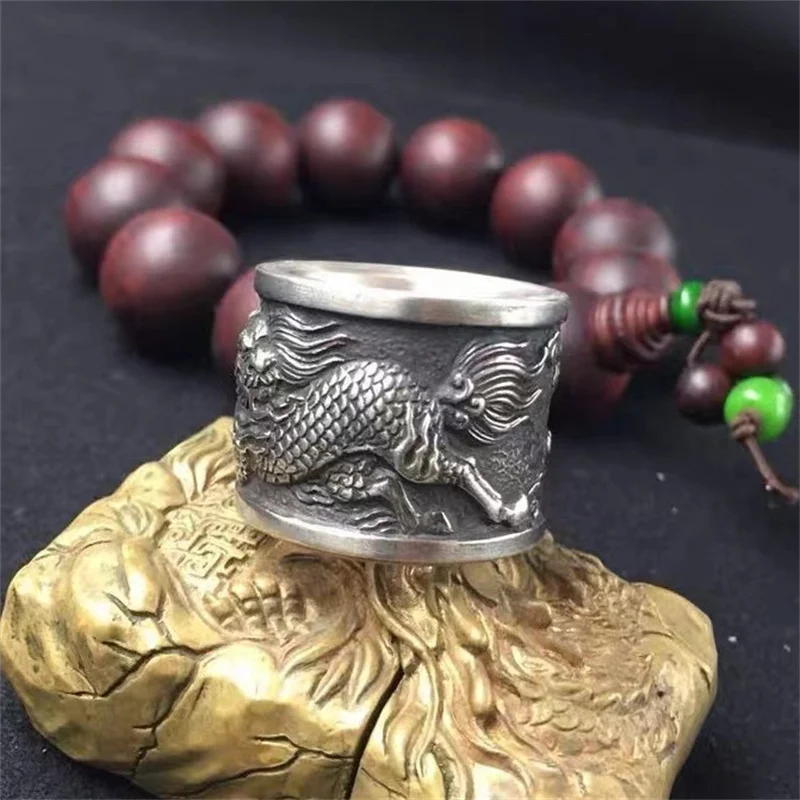 Dominierenden Göttlichen Biest Kylin Ring Für Männer Schmuck Trendy Relief Tier Muster Ring Männlichen Zeigefinger Zubehör Offene Größe – Detail 6