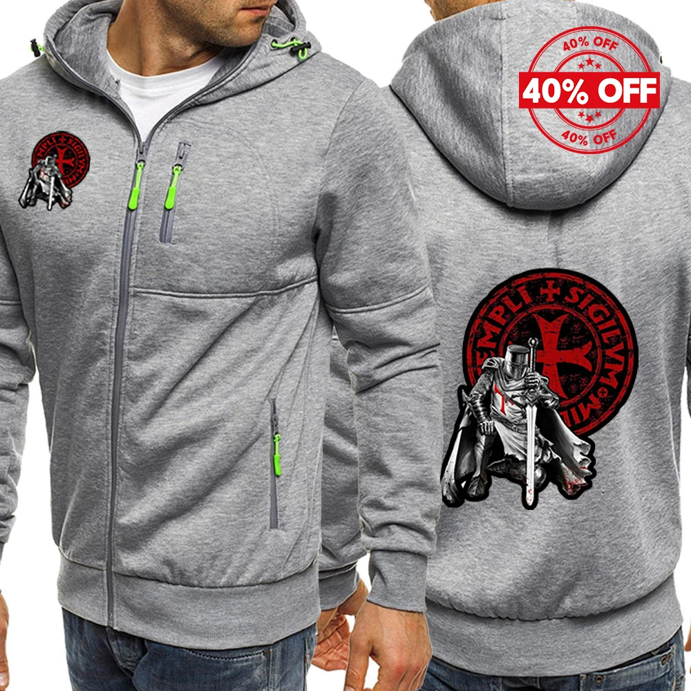Mens Solid Color Hoodie Jacket Knights Templar Pattern