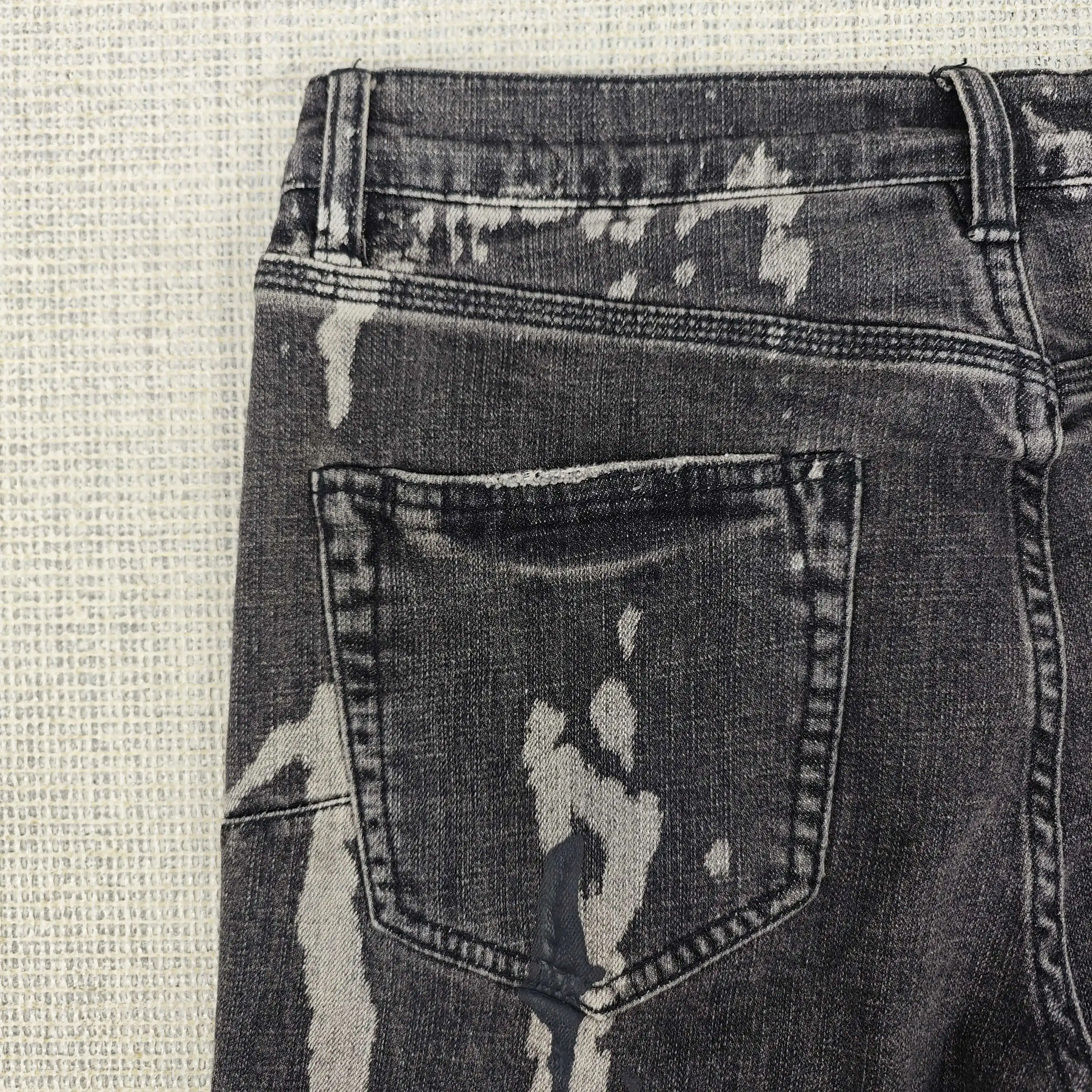 Purple Jeans Black Spill Bleach Paint Mid Rise Slim Softener Denim Distressed Snow Wash Drop shipping