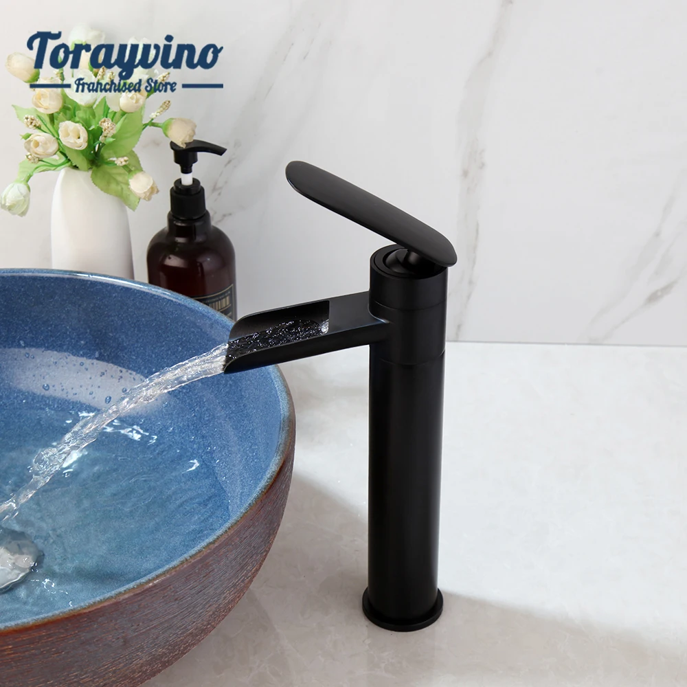 

Torayvino Bathroom Basin Faucet Deck Mounted Stream Antique Brass With Single Hole Hot Cold Water Mixer Taps Matte Black Faucets