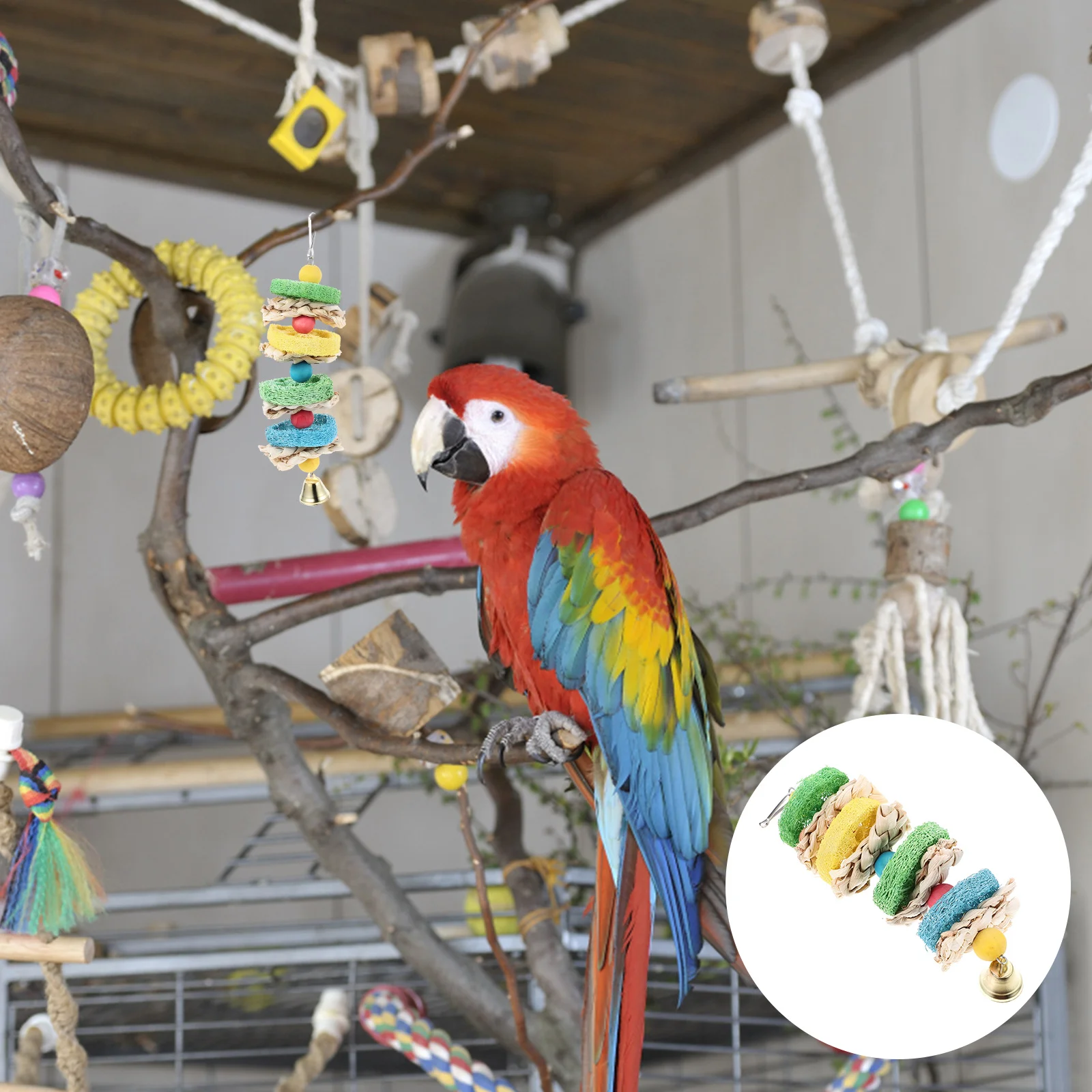 

Parrot Chew Toy Wood Toys Cockatiel Shredding Parakeet Swing Chewing Foraging Wooden Bird Hanging Cage