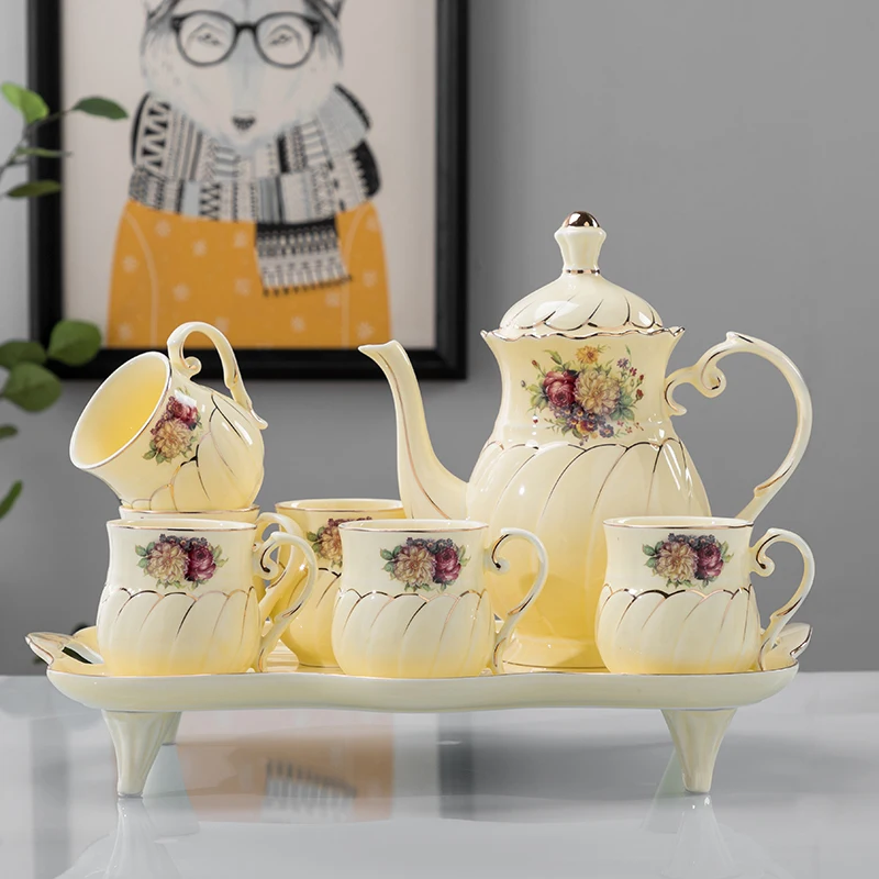 

Ceramic Coffee Tea Set Creative Phnom Penh Green 1 Pot 6 Cups 1 Tray Porcelain Teaware Sets Coffee Pot Afternoon Tea Kettle