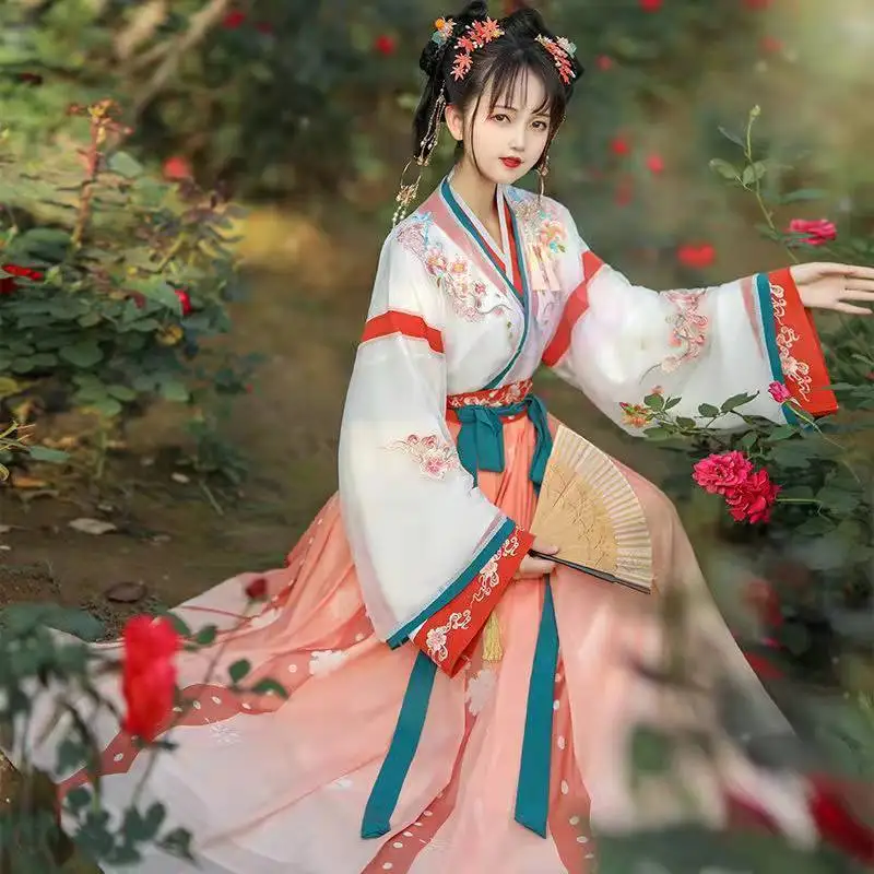 

Chinese Traditional Women Hanfu Costume New Style Lady Han Dynasty Dress Embroidery Tang Dynasty Princess Folk Dance Clothing