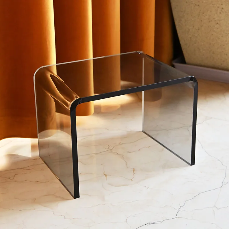 Foot Stool Acrylic Clear Glass Living Room Sofa Small Side Table Coffee Family Sofa Stool Change Shoes Footstool Toilet Stool Foot Stool