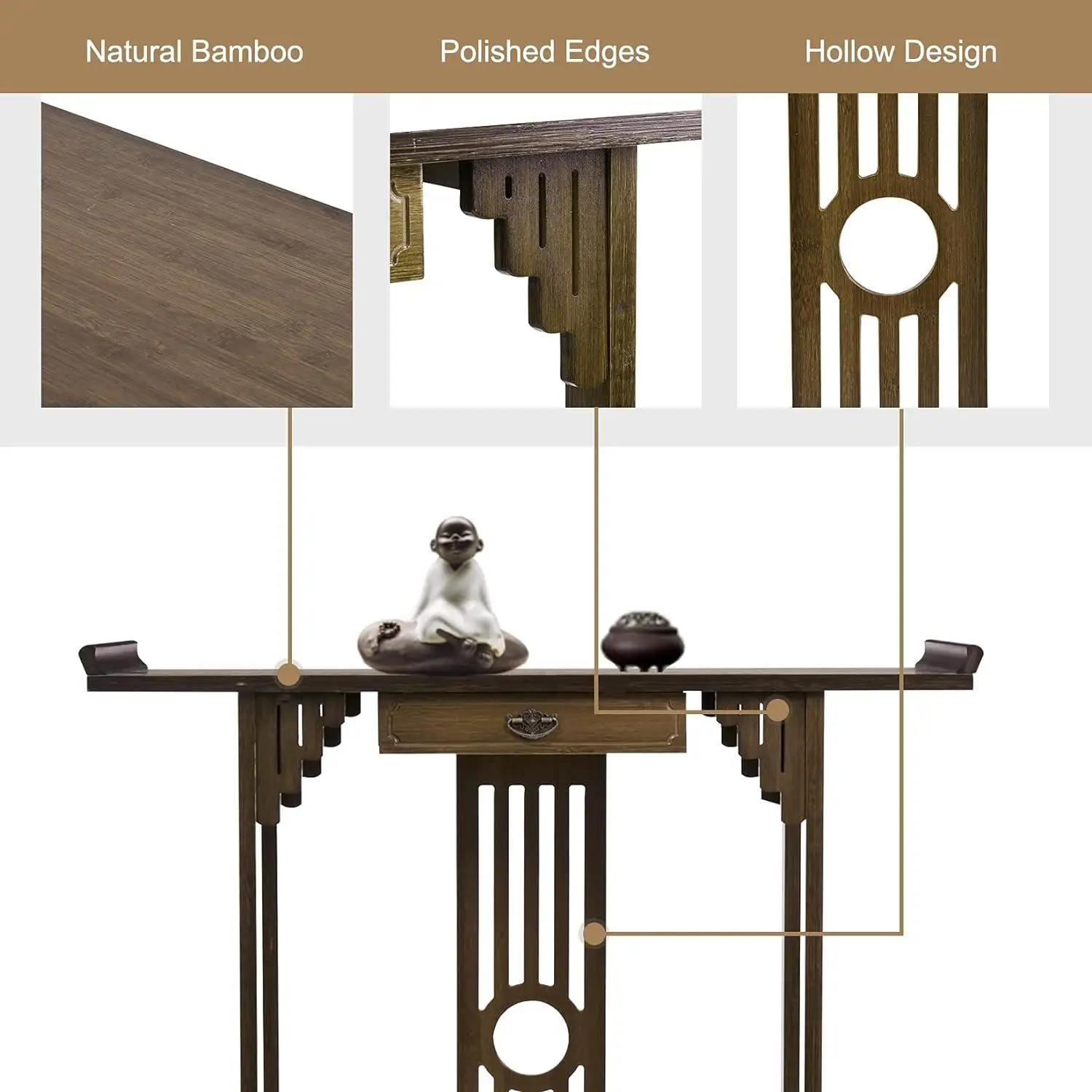 Chinese Porch Table Foyer Bracket Console Table Rustic Bamboo Small Space Side Stand Storage Drawers Foyer Livingroom
