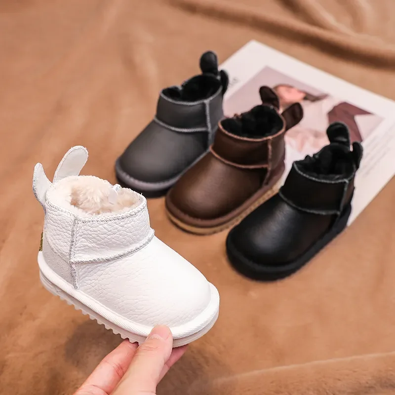 

Winter Baby Girls Snow Boots Outdoor Boys Genuine Leather Shoes Cotton-padded Boots Windproof Waterproof Plush Children Shoes