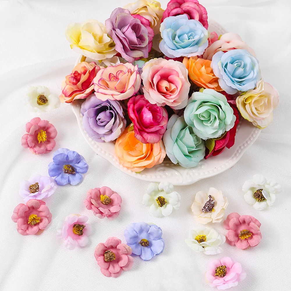 80pc künstliche Blumen Kopf Rose Pflaume gefälschte Blumen für Wohnkultur Hochzeit Hochzeit Dekoration DIY Braut Haar Kranz Zubehör – Detail 16
