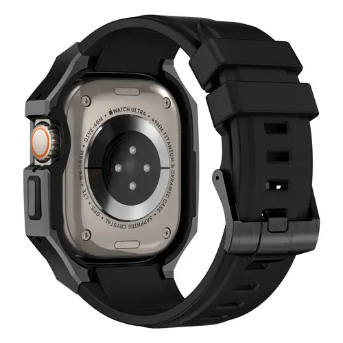 Stainless Steel Case Mod Kit for Apple Watch Ultra 2/1 49mm 46mm 45mm 44mm Fluororubber Strap for IWatch Series 10 9 8 7 6 5 4 3 - Image 5