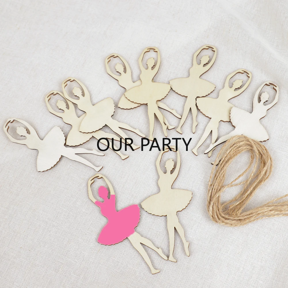 10 Stück Ballerina-Ballett-Thema aus Holz, blanko, DIY-Handwerk, Malerei, Hängeetiketten für Kinder, Mädchen, Geburtstag, Babyparty, Partygeschenke, Dekor