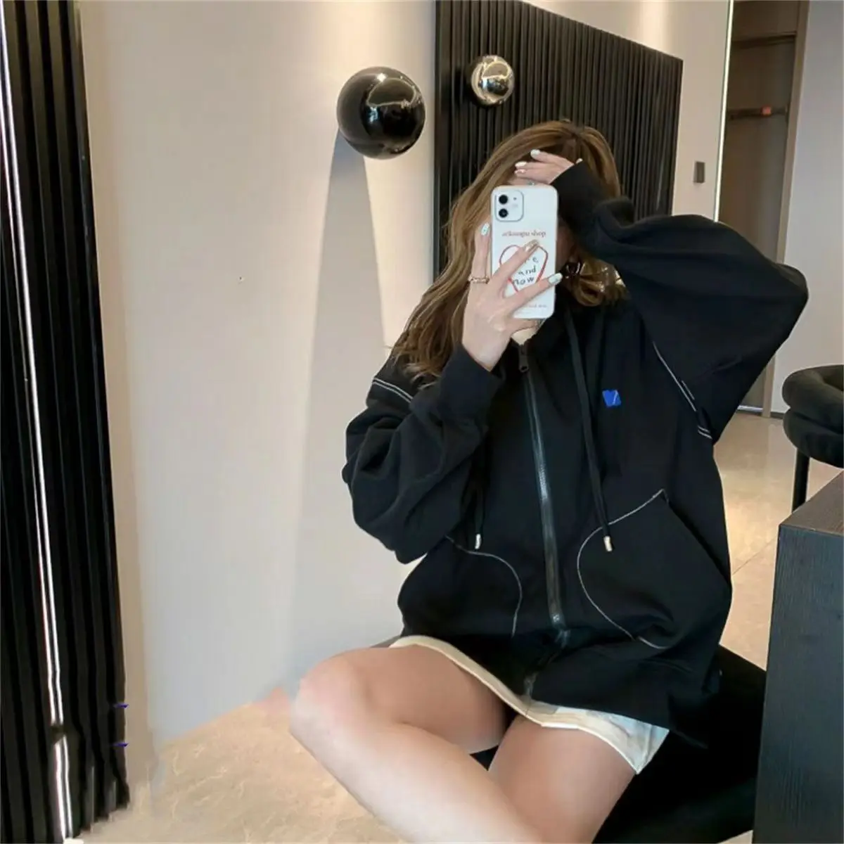 커플 지퍼 가디건 재킷, 모자 연결 스웨터, 루즈핏 럭셔리 디자인, 트렌디 브랜드, 틈새 감각, 가을 겨울 신상
