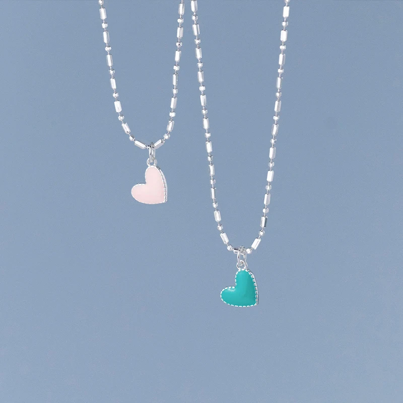 Modian 925 Sterling Silver Minimalism Rainbow Color Enamel Hearts Pendant Necklace Trendy Link Chain For Women Wedding Jewelry 3