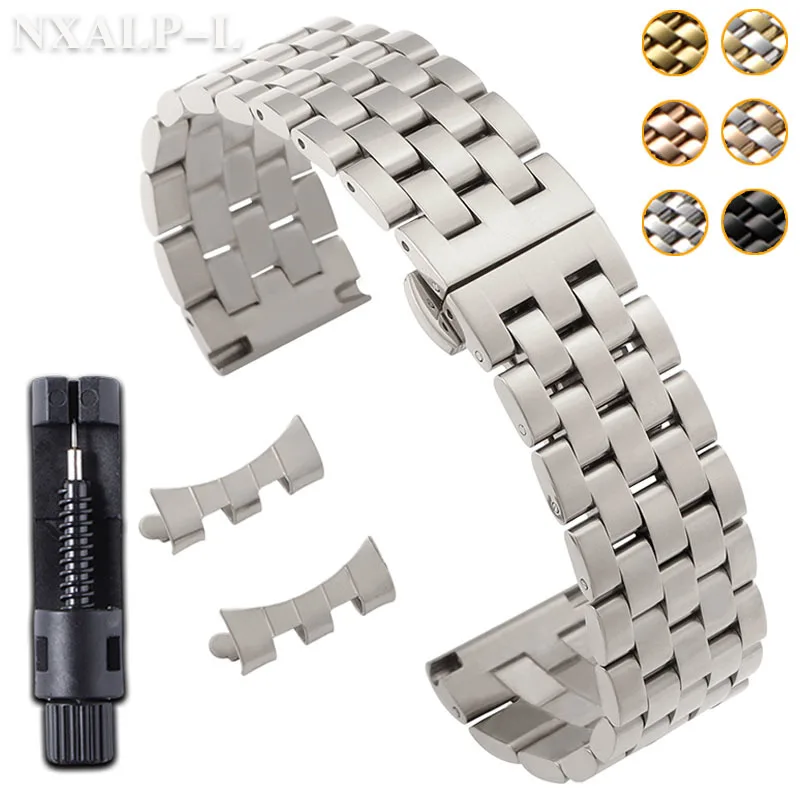 Premium Solid Stainless Steel Watch Band with Curved/Flat End - Available in 18mm, 20mm, 22mm Sizes