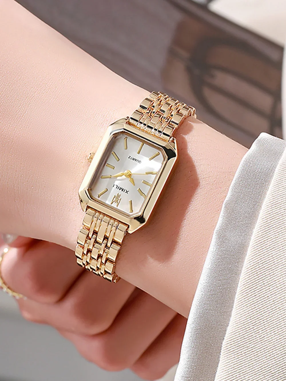 2026 Fashion Women's Quartz Watch Simple Square Silver Gold Gold Plated Women's Watch Corporate Alloy Folding Clock Holiday Gift