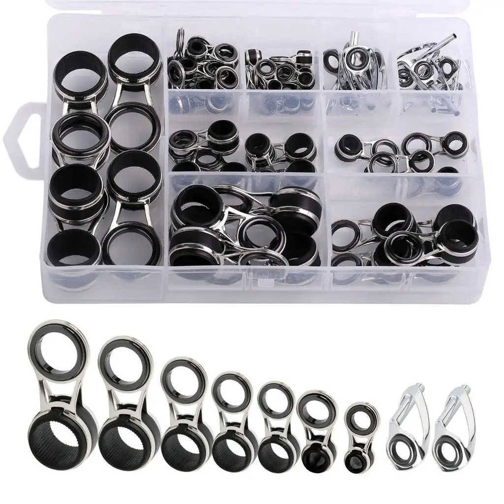 55Pcs Fishing Rod Guide Guides Tip Set Repair Kit DIY Eye Ring