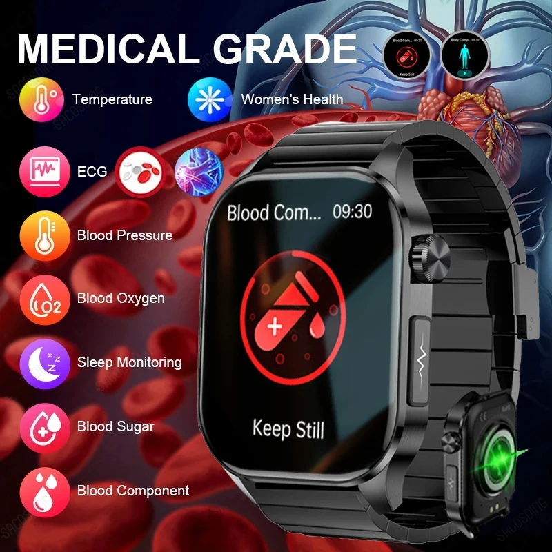 2024 New Smart Watch Men Blood Lipid Acido Urico Blood Sugar Watch Ecg + Ppg Fitness Tracker Bluetooth Call Women Health Smart Watch
