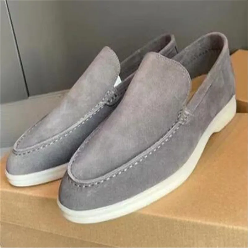 

2022 Popular Summer Open Walk Flat Casual Shoes Male Khaki KidSuede Loafers Men Slip On Mules Runway Flat Brand Shoes Men